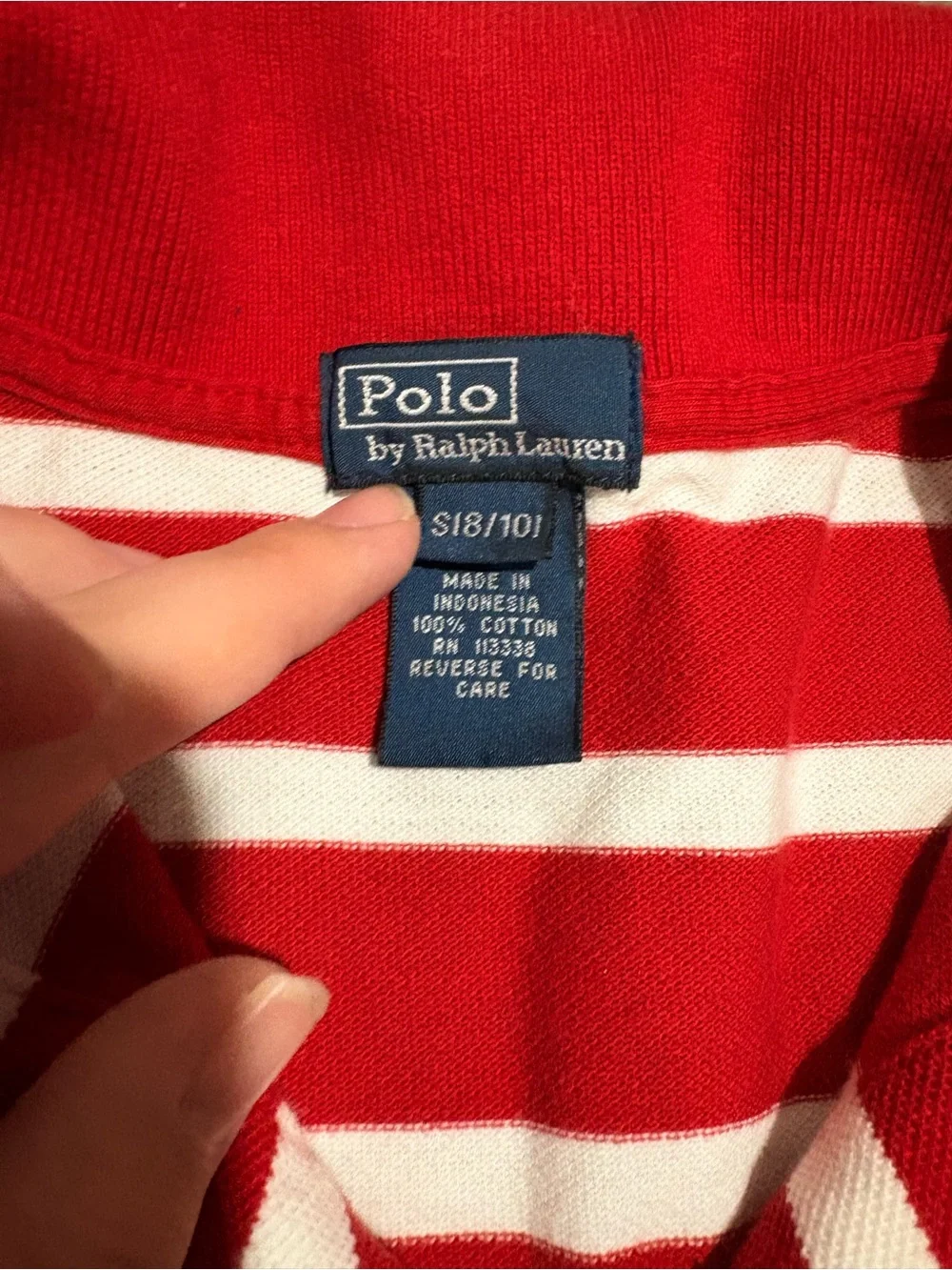 Ralph Lauren Red & White Striped Polo with Blue Accent